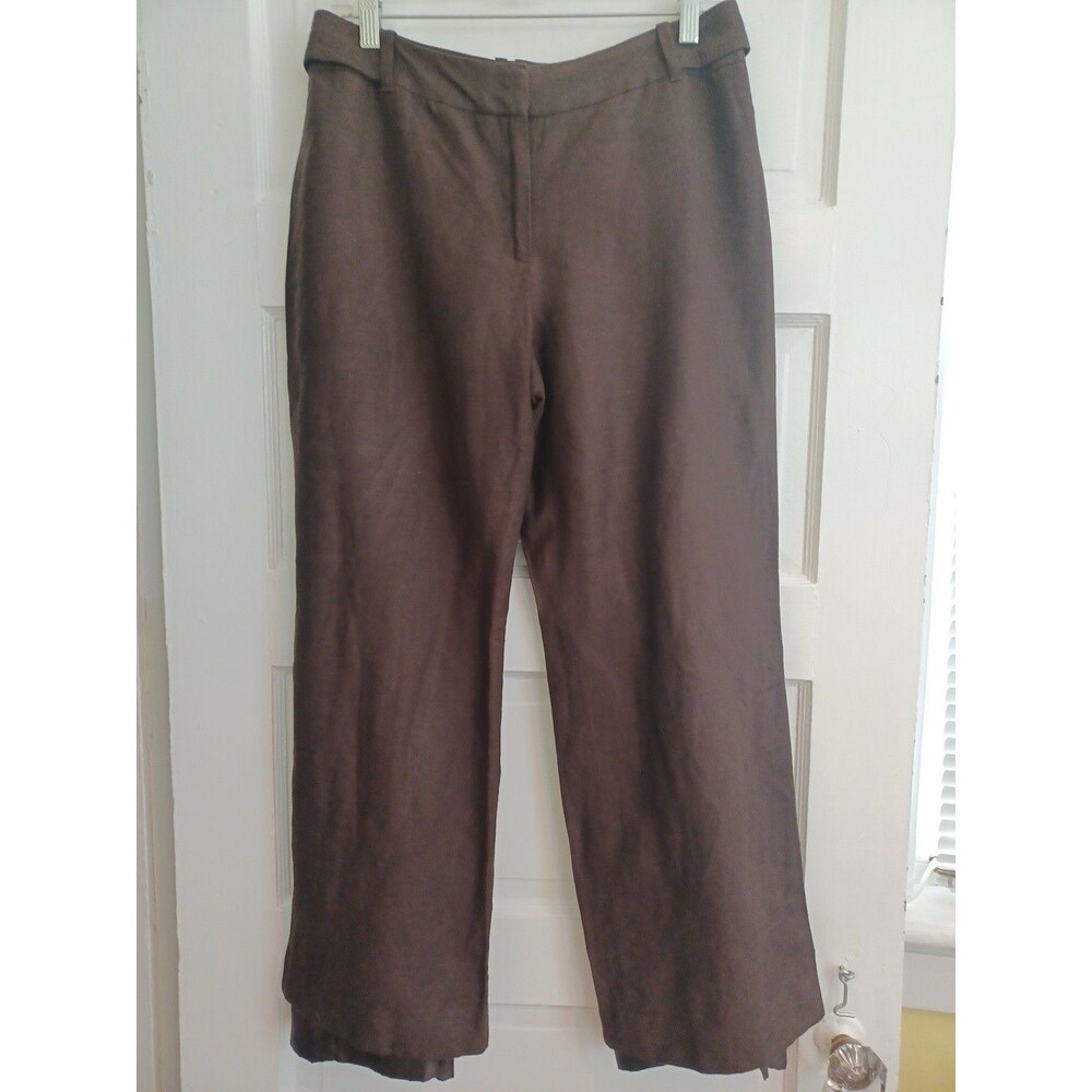 Ann Taylor chocolate brown linenblend wide leg pants 10 lined trousers career